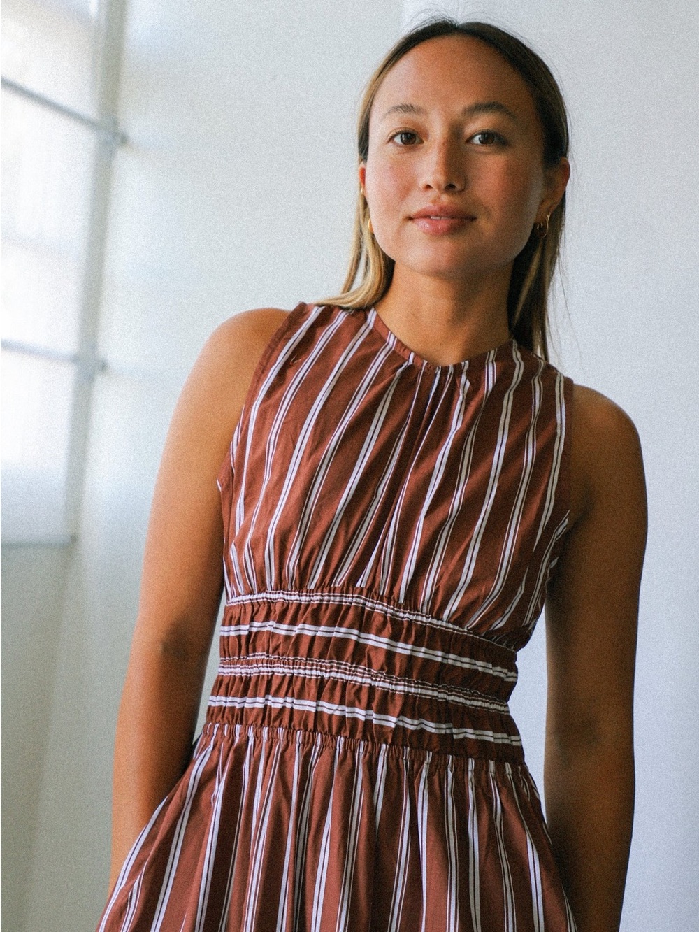 Anthropologie Faithfull The Brand Maya Stripe Cinnamon Keyhole Back Midi Dress - Picture 3 of 14